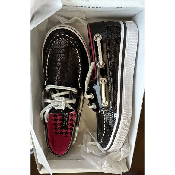 NWT Sperry Topsider Black Sequin Slip On Boat Shoes Girls size 11 Youth - Picture 3 of 5